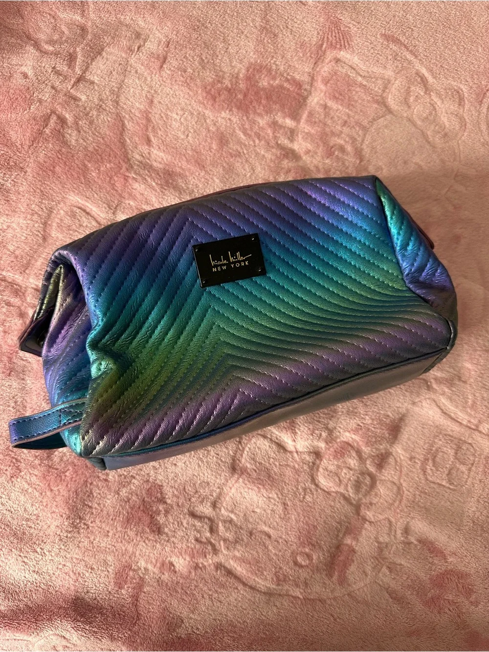 Iridescent Quilted Cosmetic Bag - Teal to Purple